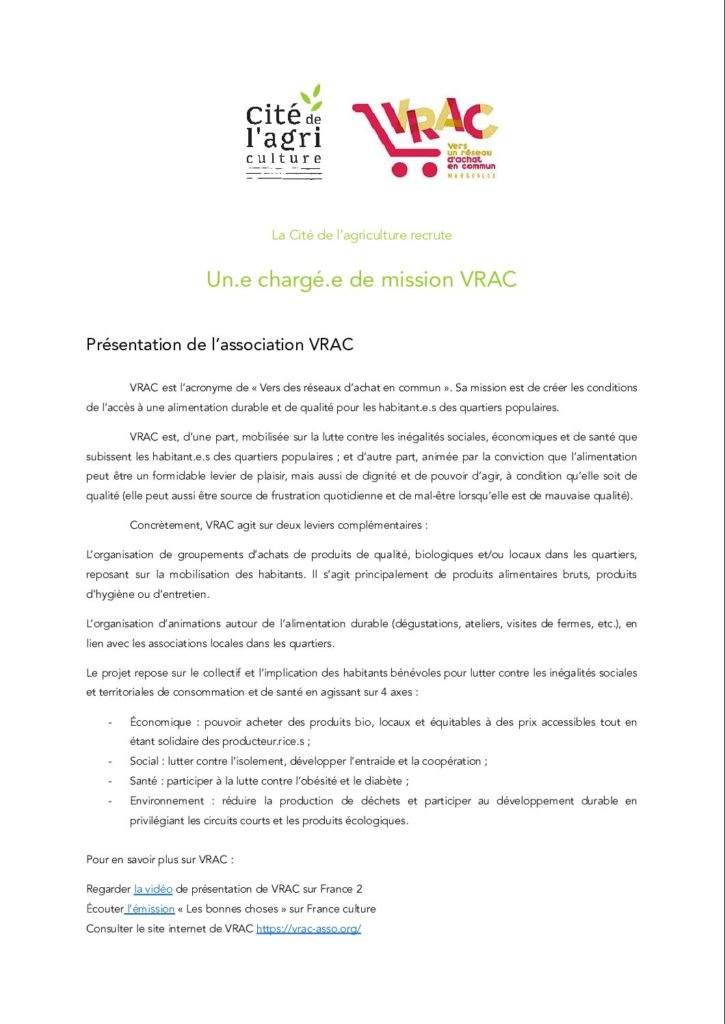 Fiche de poste chargé e de mission VRAC docx 1 La Cité de l